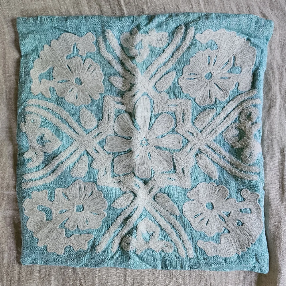 Crate & Barrel Blue and White Textured Decorative Pillow Cover